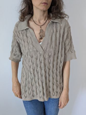 Strick-Polo Lindex beige Strukturmuster Grösse M 