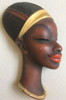 🟡 50er Jahre Keramik Afrikanerin Wandmaske Relief VINTAGE