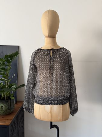 Boho Bluse Damen Schwarz-Weiß, Gr. M