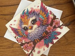 Karte-Grusskarte-Eule mit Blumen-Painting-Selfmade