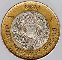MÜNZE DIEZ NUEVOS PESOS MEXICANOS 1992