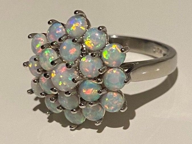 Anelli: Ring Silber 925 Weissgold vergoldet mit Opalen – Nuovo e nell'imballaggio originale da Matten b. Interlaken venduto da kero71 1