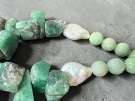 Unikat💎 Halskette rohen Smaragden + Amazonen barocken Perle
