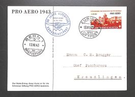 1943 Offiz. Karte PRO AERO F36 BIDER'S ALPENFLUG ZÜRI-BERN
