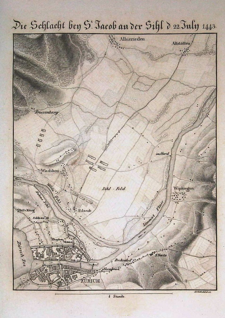 Incisioni: Zürich  Neujahrsblatt 1834 mit Plan und Ansicht – Usato da Rafz venduto da Helvet32