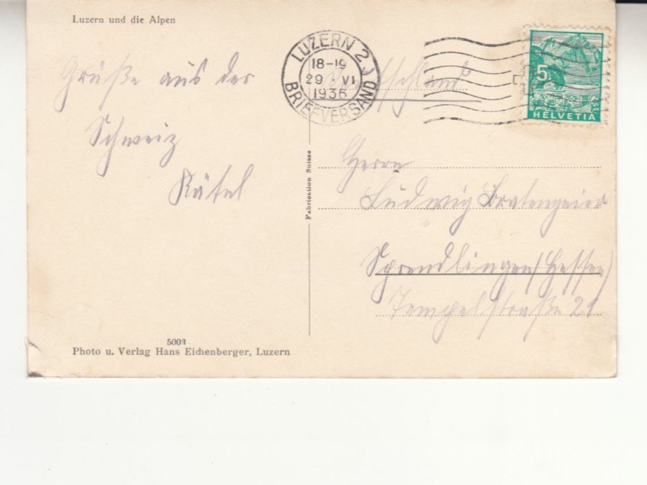 Ansichtskarten: Luzern 1936 – Gebraucht aus Bürglen TG von StampGraf 1