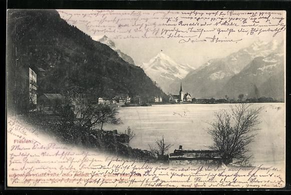 Cartoline postali: AK Flüelen, Ortsansicht mit Uferpartie – Usato da Berlin venduto da bartko-reher