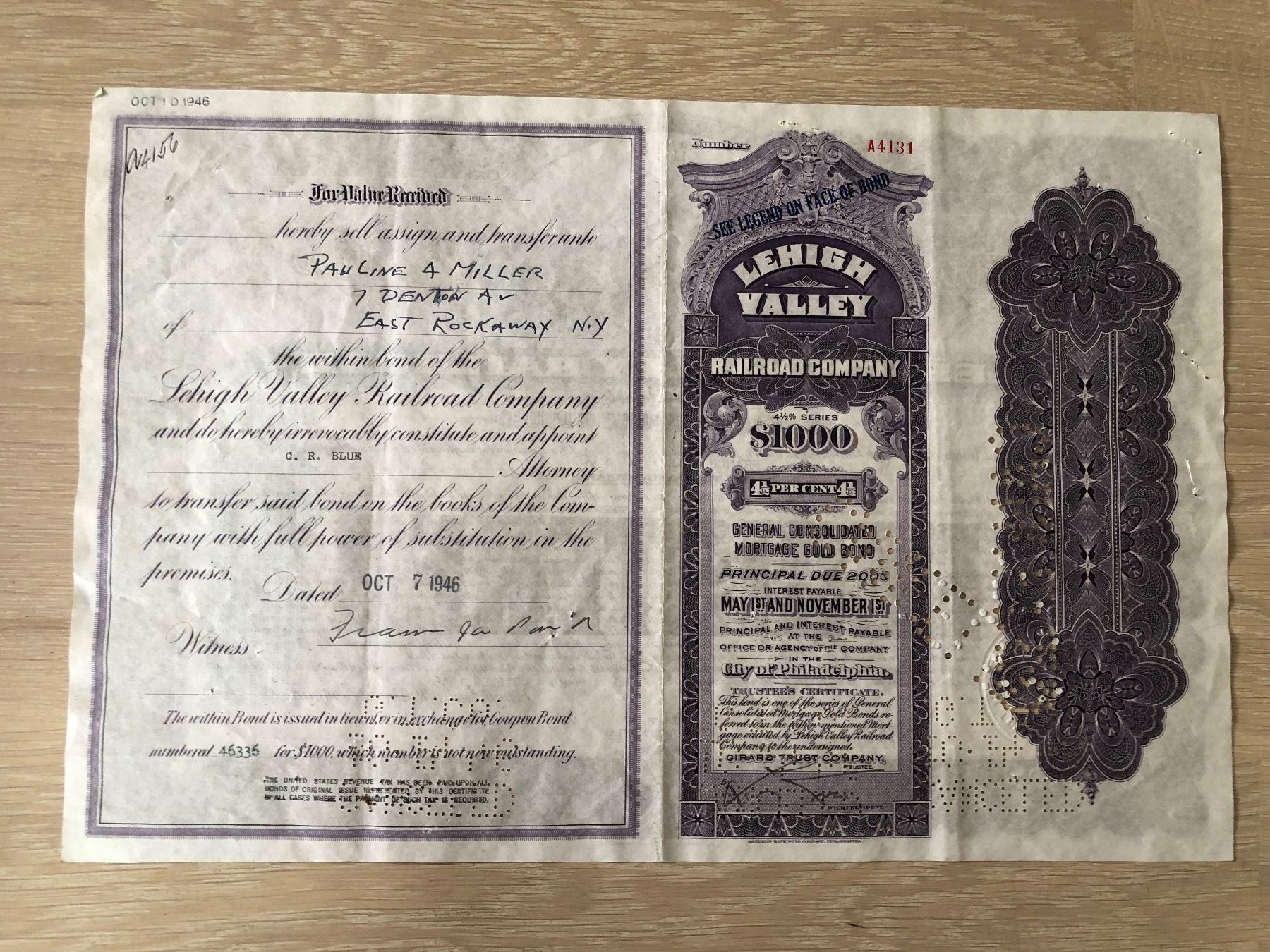 Documenti: RAR - Bahnaktie "Lehigh Valley Railroad Company" 1946 – Usato da Thalwil venduto da holoarte 1