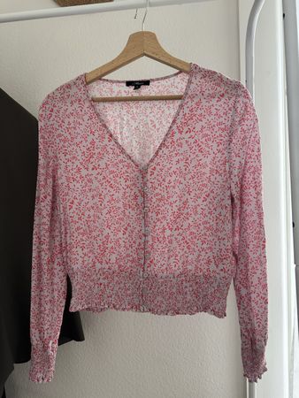 Chemise rouge/rose avec motif, taille S.