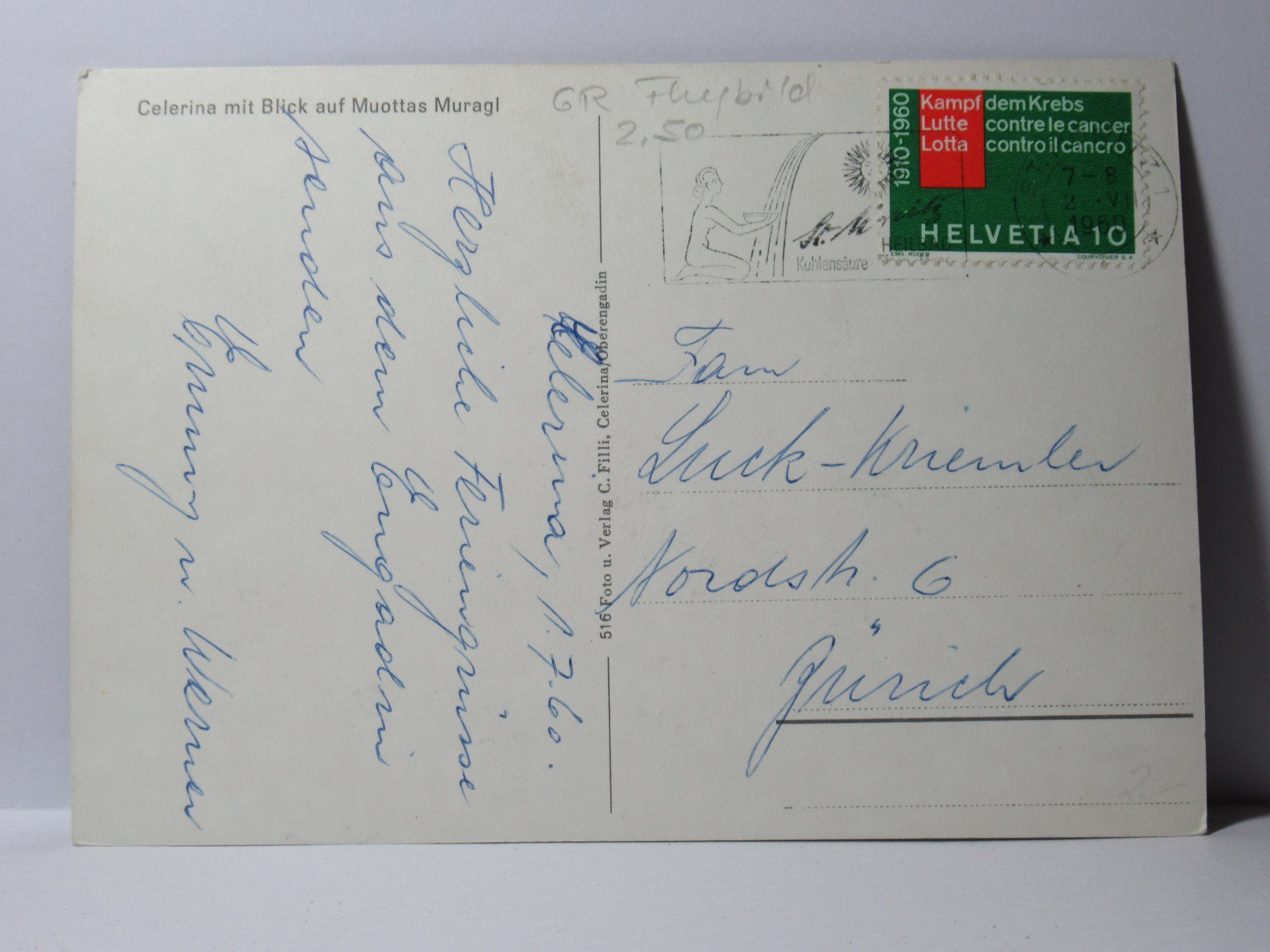 Cartoline postali: Celerina , Blick auf Muottas Muragl  1960 – Usato da Grenchen venduto da Bluemchen1900 1