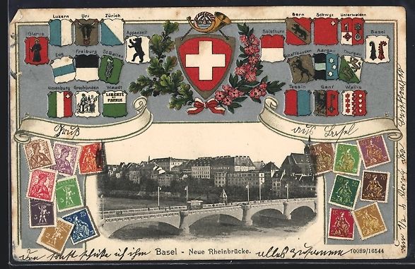 Cartoline postali: Basel, Neue Rheinbrücke, Briefmarken mi – Usato da Berlin venduto da bartko-reher
