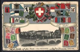 Basel, Neue Rheinbrücke, Briefmarken mi