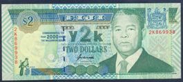 Fiji 2 Dollar 2000 P-102a UNC, Commemorative Y2K