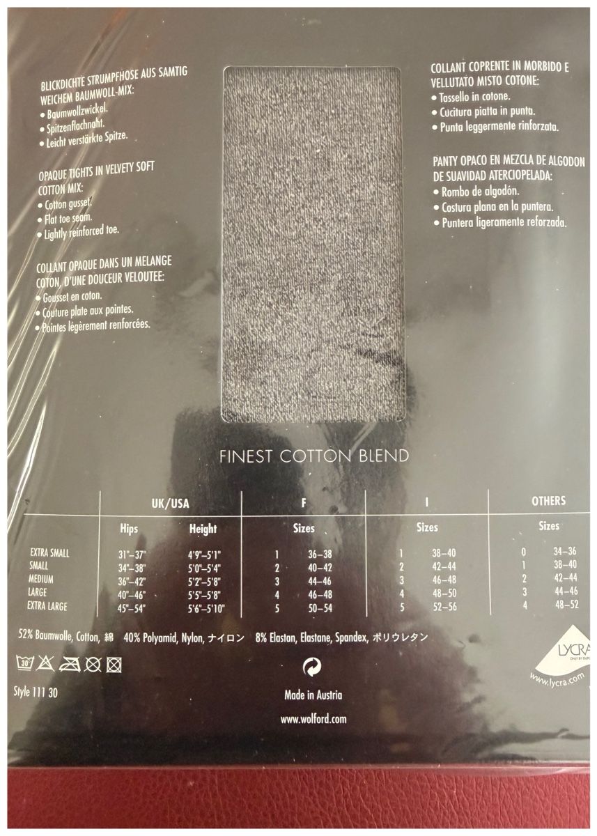 Wolford Strümpfe & Strumpfhosen: Wolford Cotton Velvet Tights Strumpfhose - Large - Grau – Neu und originalverpackt aus Schlieren von RoPue 3