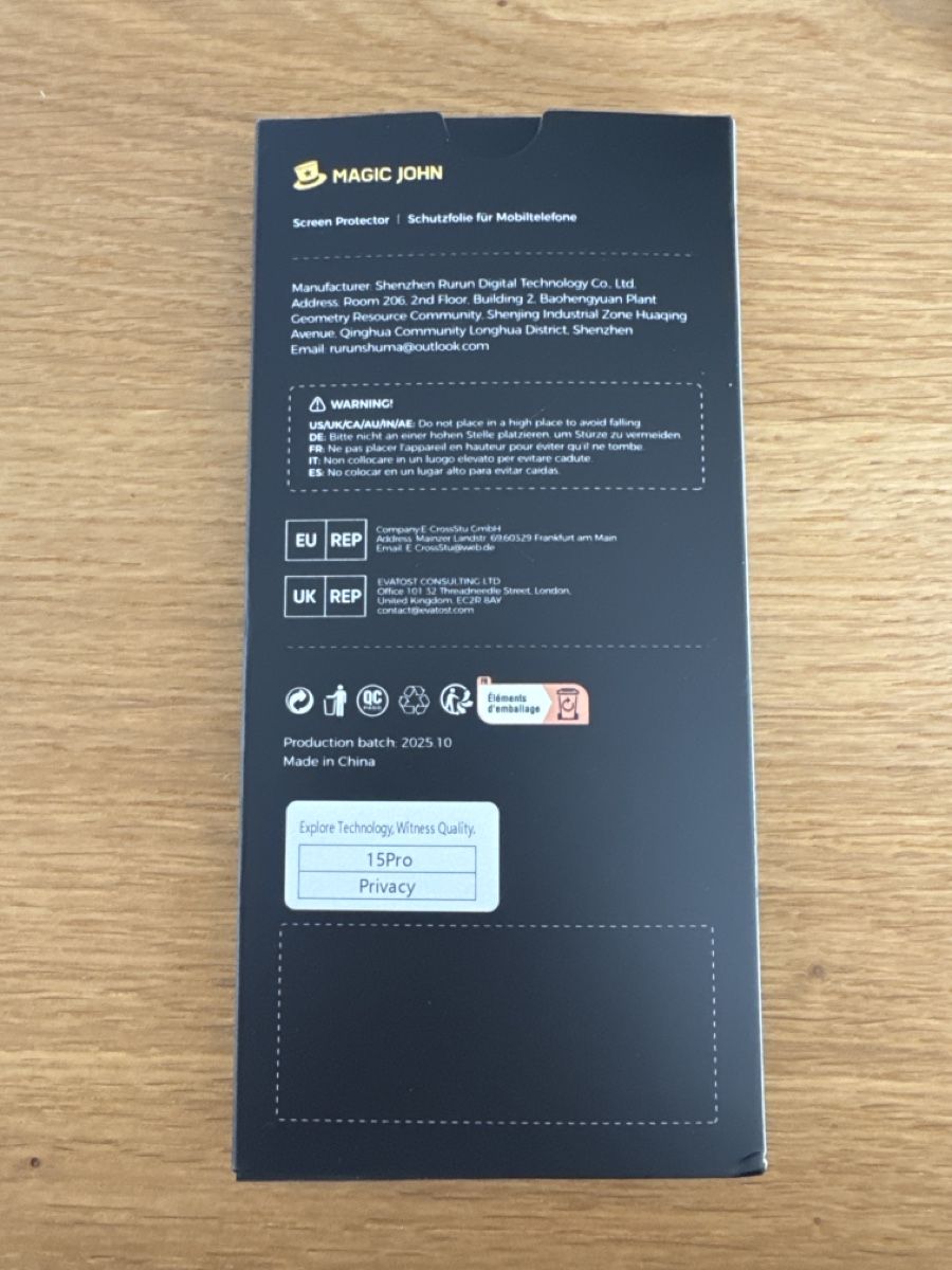 Ritocchi & pellicole di protezione: Panzerglas Magic John 15 Pro Privacy Neu – Nuovo e nell'imballaggio originale da Stans venduto da MichJackson 1