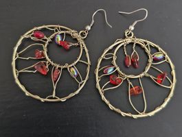 Ohrringe Draht rot Glassteine ,Neu