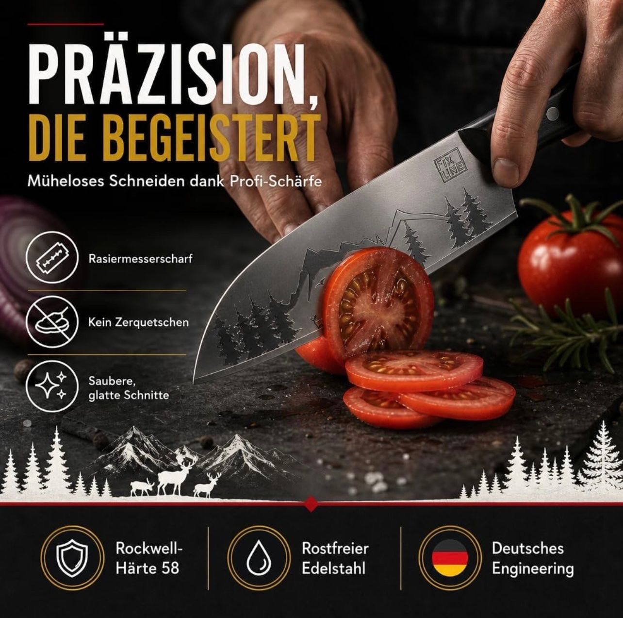 Coltelli da cucina: FIXLINE Santoku Messer 18cm BLACK FOREST EDITON – Nuovo e nell'imballaggio originale da Basel venduto da Seifehuesli 2