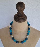 Vintage Choker-Kette in schönen blau-/ aquatönen & silber
