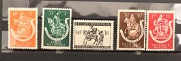 Série de 5 timbres Belgique Secours d'Hiver oblitérés