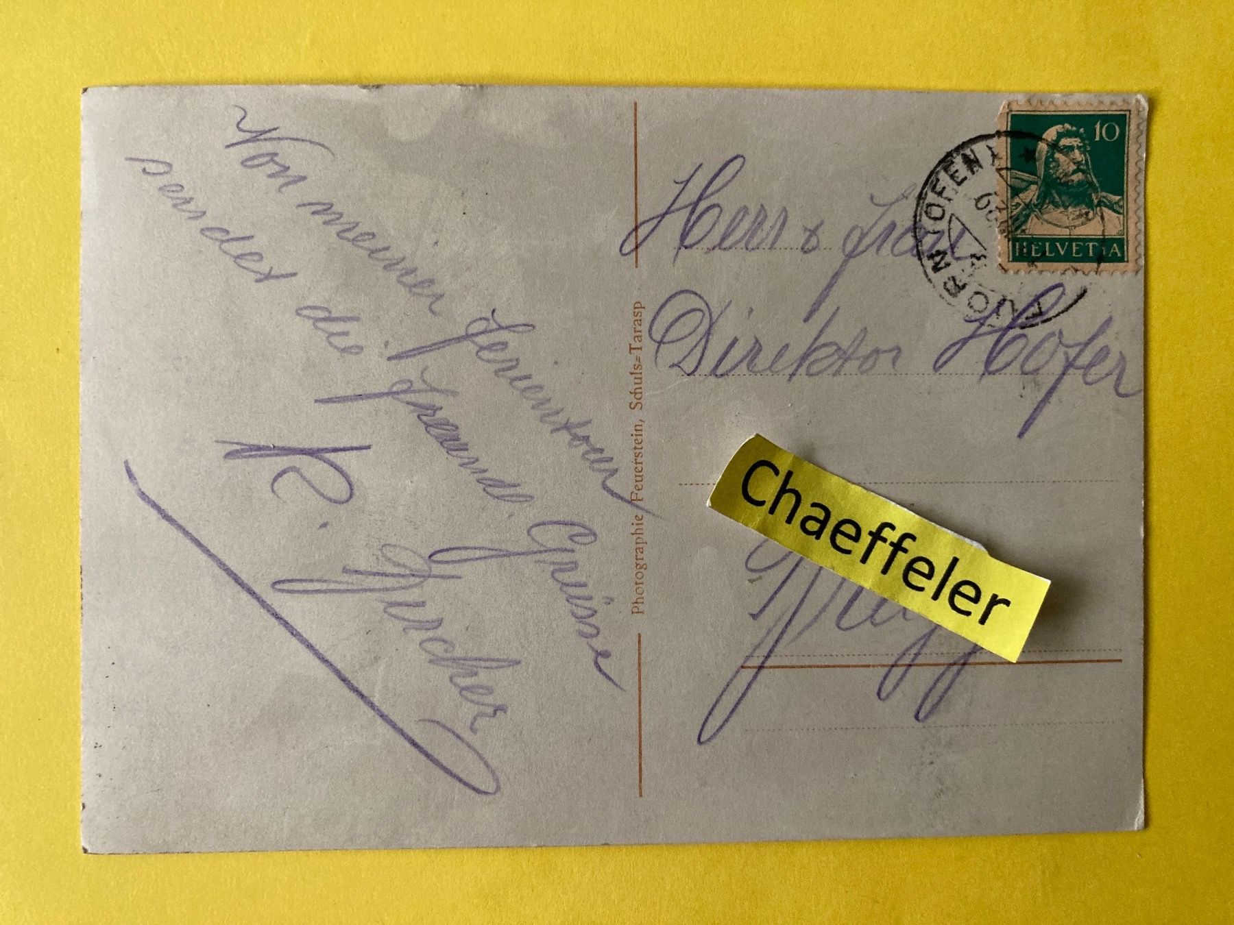 Cartoline postali: Hotel Jl Fuorn – Usato da Zürich venduto da Chaeffeler 1