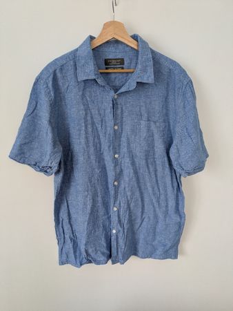 Kurzarmhemd Gr. XL/ 2XL Blau Leinenmix für warme Sommertage!
