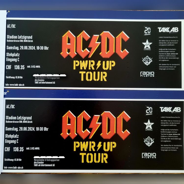 2 x AC/DC Tickets Stehplätze Zürich (Neu und originalverpackt) in ...