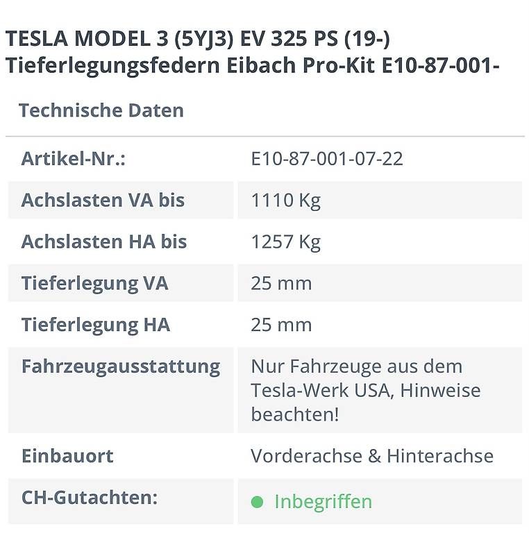Il mondo degli animali: Tieferlegungsfedern Eibach Tesla Model 3 25mm – Usato da Lostorf venduto da her_9tzh 1