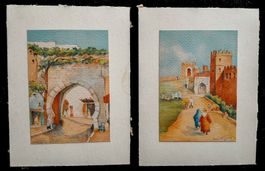 H. Noizeux 2x Aquarelle orientaliste Afrique Nord Nordafrika