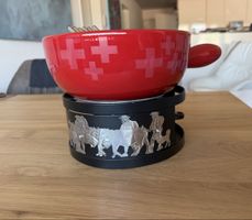 Neuwertiges Käse-Fondue Set mit 6 Gabeln, 22cm Durchmesser