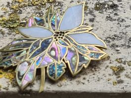 Vintage Brosche. Abalone Shell Inlay Silber Messing Mexico