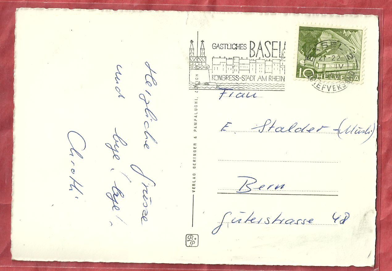 Cartoline postali: Basel Nadelberg - 1950 – Usato da Fislisbach venduto da Porano 1