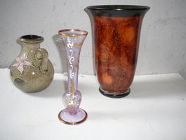 4 Vasen, Blumenvase, Vintage Keramik, Glas, Chrom