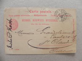 Postkarte Ganzsache St. Sulpice JU Jura 1900 nach St. Claude