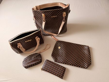 Handtaschen Set Meliege 4 Teile braun mit Muster neu