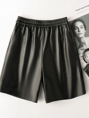 New Trendy Faux Leather Shorts - Black, Size s