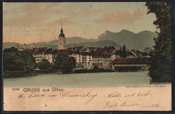 Cartoline postali: AK Olten, Ortspanorama mit Brücke, 1904 – Usato da Berlin venduto da bartko-reher
