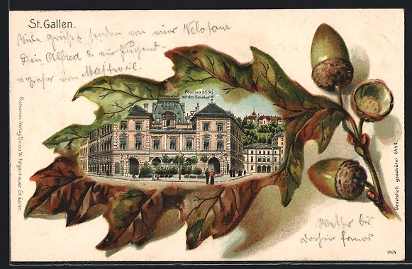 Ansichtskarten: Passepartout-Lithographie St. Gallen, Po – Gebraucht aus Berlin von bartko-reher