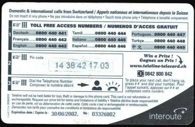 Schede telefoniche: Teleline Telefonkarte Folklore – Usato da Zürich venduto da Tolima194 1