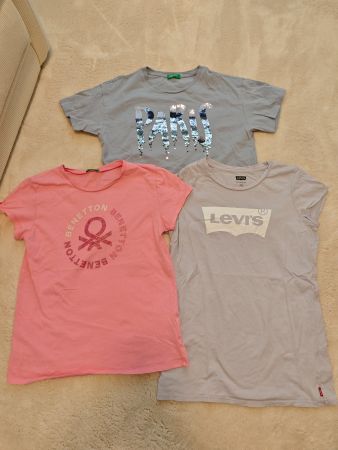3 T-Shirts: Benetton, Levi's, Grösse 158