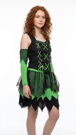 Grün-Schwarzes Hexenkostüm 4-Teiliges Set für Halloween 🧙‍♀