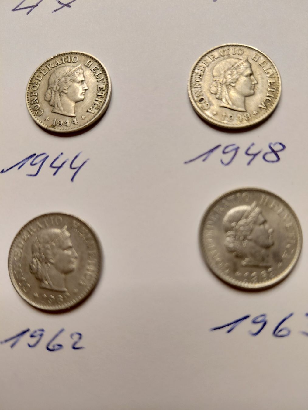 Tutti le monete: 4x 5 Rappen 1944, 48, 62 und 1963 – Usato da Bonaduz venduto da topolino052 1
