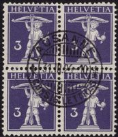 seltener Viererblock 3 Rp. Tellknabe (T.I) - Zentrumstempel