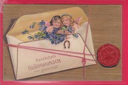 PRÄGEKARTE, HERZLICHEN GLÜCKWUNSCH ZUM NAMENSTAGE, 25.7.1909
