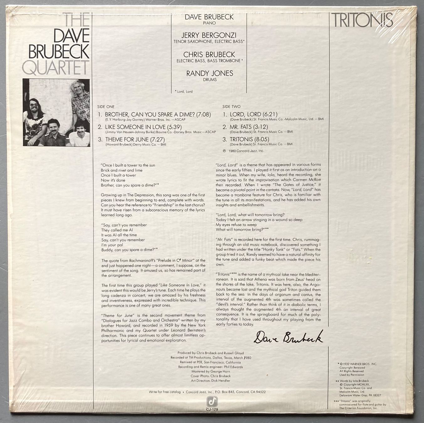Dischi in vinile: THE DAVE BRUBECK QUARTET - TRITONIS – Usato da Poliez-Pittet venduto da Newtown-Records 1