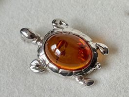 Schildkröte Bernstein Brosche, Silber 925, NEU