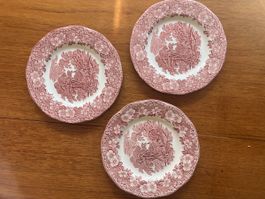 Vintage Enoch Wedgwood "Woodland" – 3er Set Teller Rosa/Rot