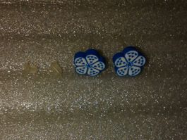 ohrringe modeschmuck,,2 blumen,,,dunckblau,,,matte