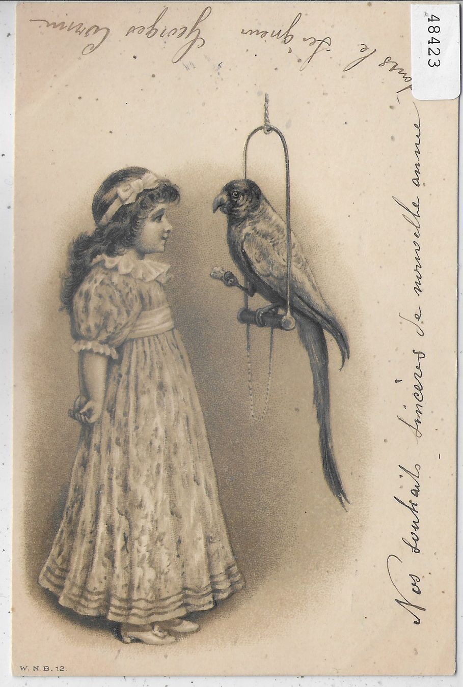 Cartoline postali: Mädchen mit Papagei - Präge-Litho – Usato da Ettingen venduto da Kartenplanet