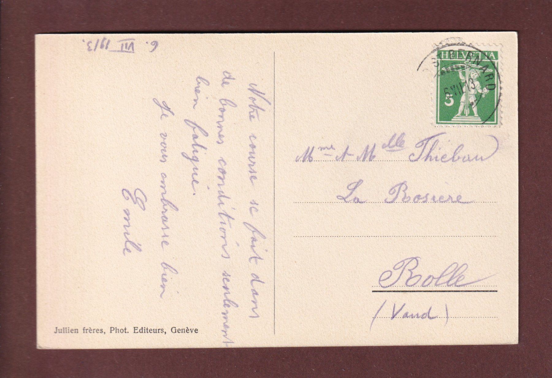 Cartoline postali: Hospice du GRAND-SAINT-BERNARD - 1913 – Usato da Pully venduto da nicecards 1