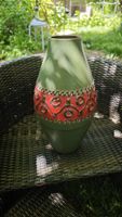 Schöne Vintage Keramik Vase, Grün-Rot, Top Zustand!